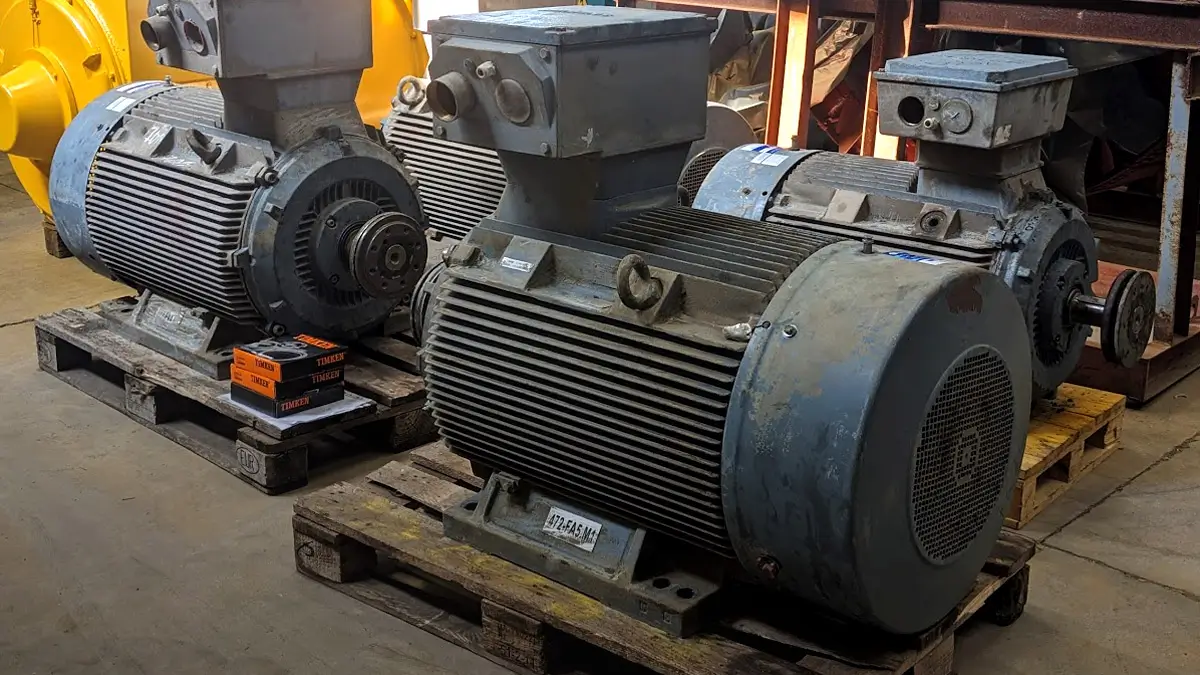 Industrial electric motors awaiting repair in the ELIN Engineering workshop